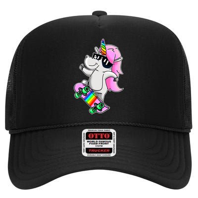 Cool Unicorn Skating High Crown Mesh Back Trucker Hat