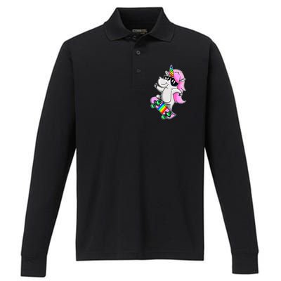 Cool Unicorn Skating Performance Long Sleeve Polo