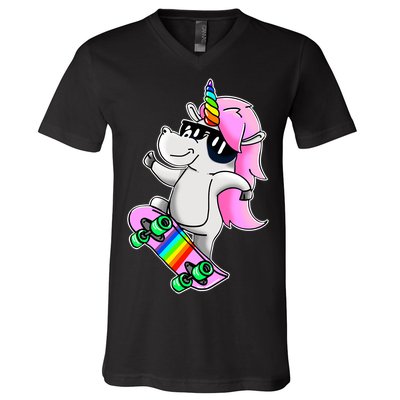 Cool Unicorn Skating V-Neck T-Shirt