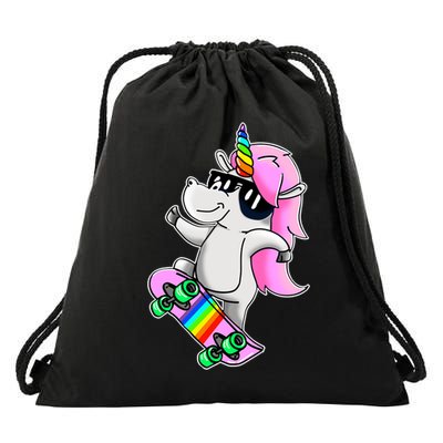 Cool Unicorn Skating Drawstring Bag