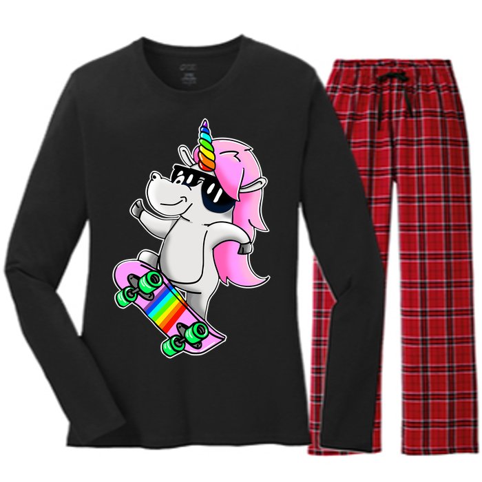 Cool Unicorn Skating Women's Long Sleeve Flannel Pajama Set 