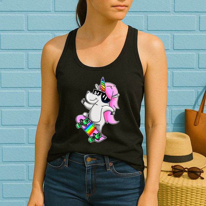 Cool Unicorn Skating Womens Tank Top