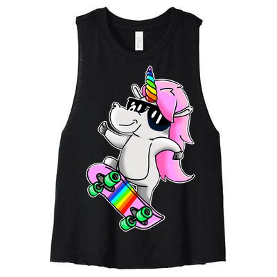 Cool Unicorn Skating Women's Racerback Cropped Tank