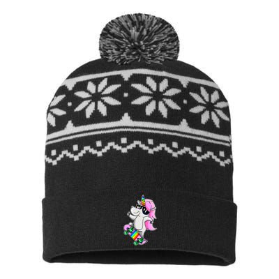 Cool Unicorn Skating USA-Made Snowflake Beanie