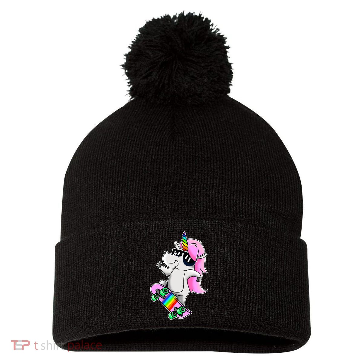 Cool Unicorn Skating Pom Pom 12in Knit Beanie