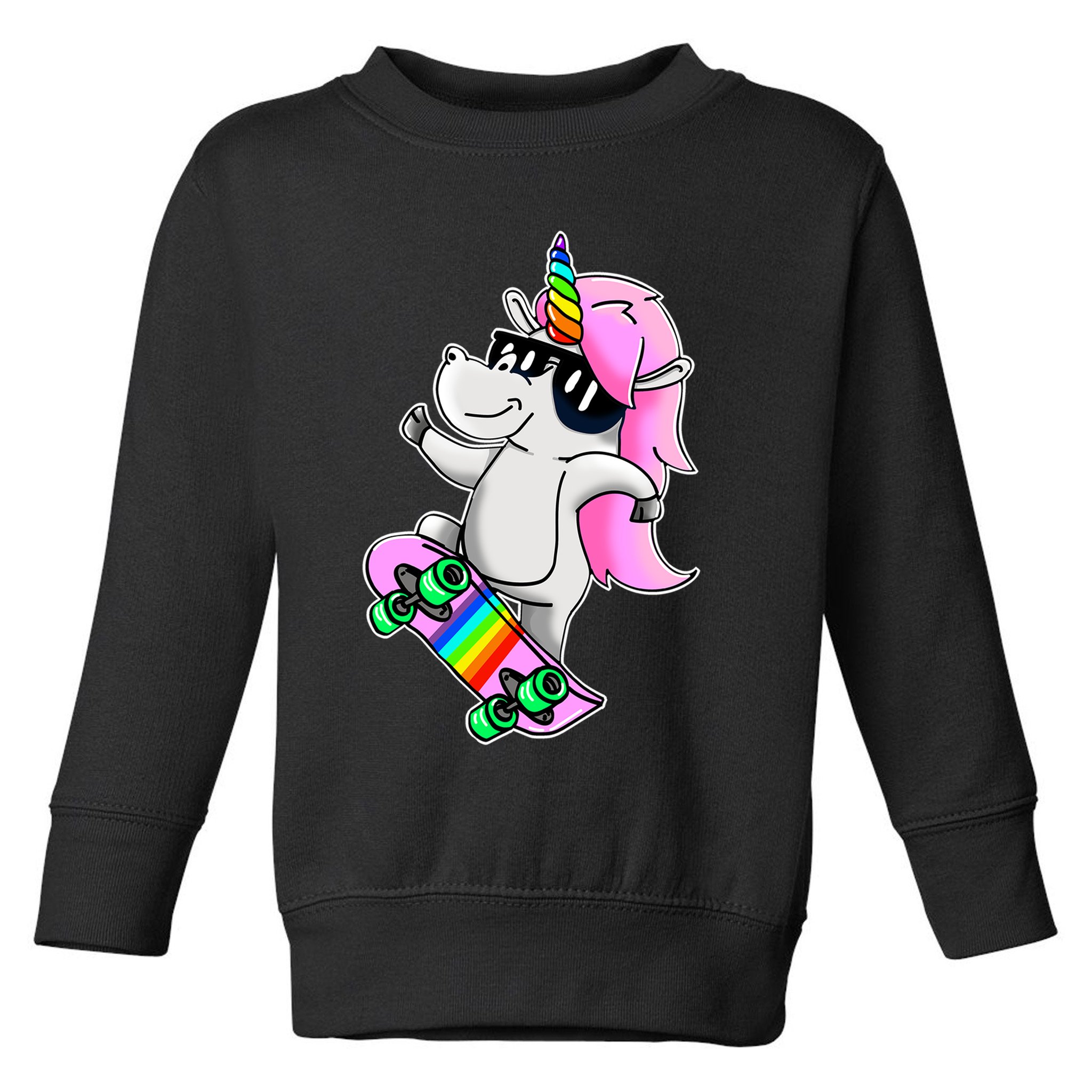Cool Unicorn Skating Toddler Sweatshirt