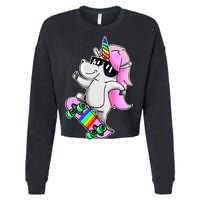 Cool Unicorn Skating Cropped Pullover Crew