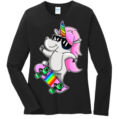 Cool Unicorn Skating Ladies Long Sleeve Shirt