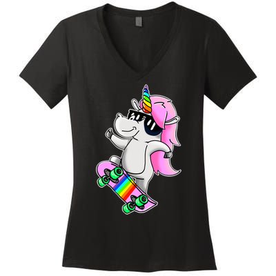 Cool Unicorn Skating Women's V-Neck T-Shirt