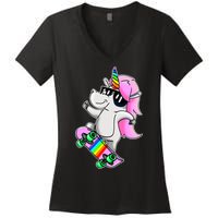 Cool Unicorn Skating Women's V-Neck T-Shirt