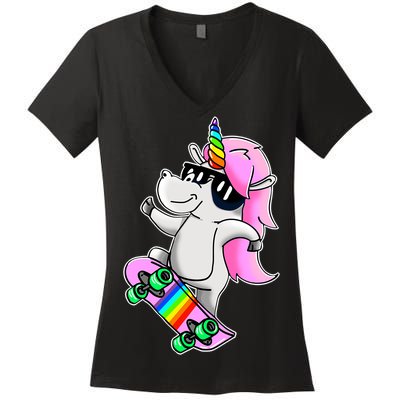 Cool Unicorn Skating Women's V-Neck T-Shirt