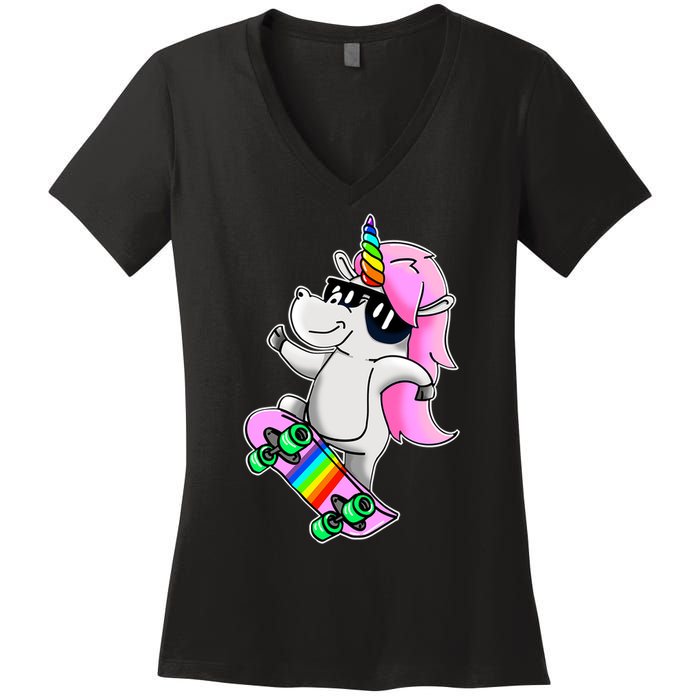 Cool Unicorn Skating Women's V-Neck T-Shirt