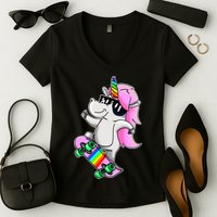 Cool Unicorn Skating Women's V-Neck T-Shirt