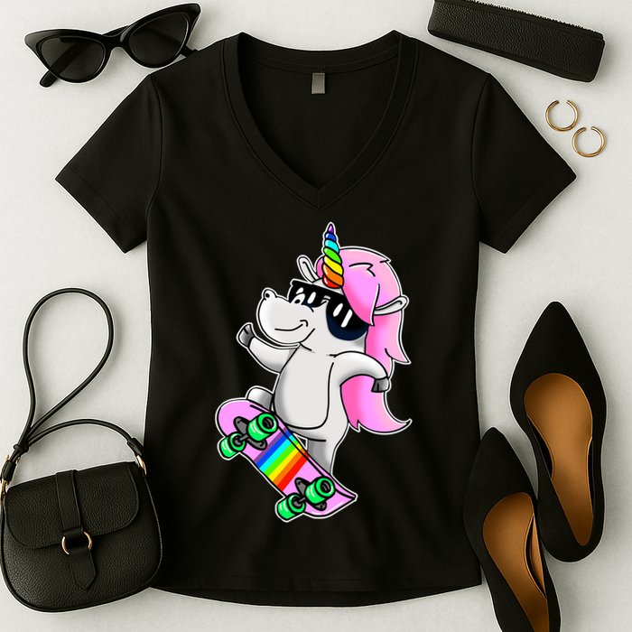 Cool Unicorn Skating Women's V-Neck T-Shirt