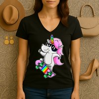 Cool Unicorn Skating Women's V-Neck T-Shirt