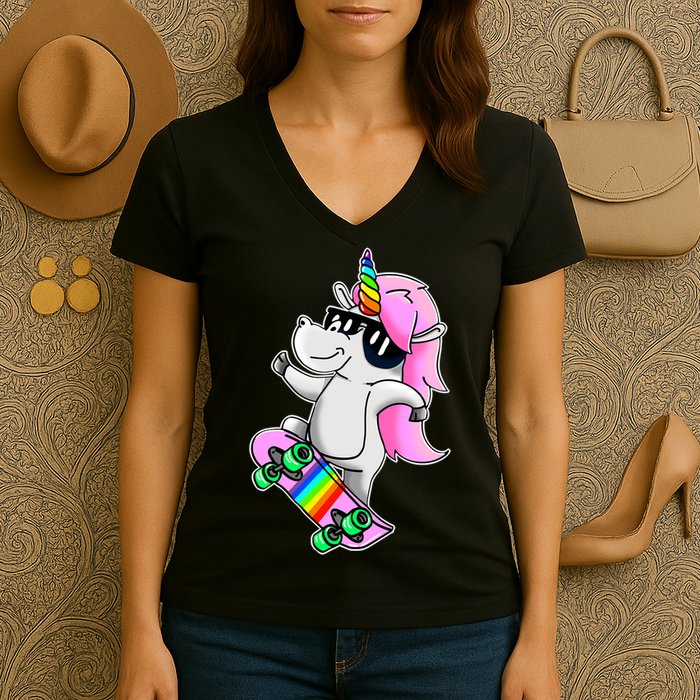 Cool Unicorn Skating Women's V-Neck T-Shirt