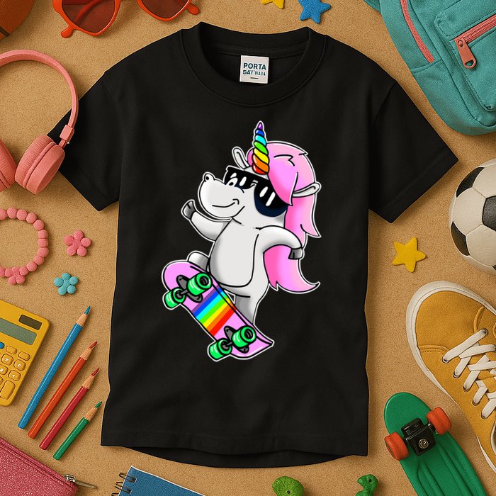 Cool Unicorn Skating Kids T-Shirt