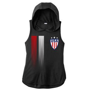 Cool USA Soccer Jersey Stripes Ladies PosiCharge Tri-Blend Wicking Draft Hoodie Tank