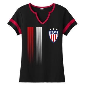 Cool USA Soccer Jersey Stripes Ladies Halftime Notch Neck Tee