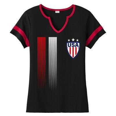 Cool USA Soccer Jersey Stripes Ladies Halftime Notch Neck Tee