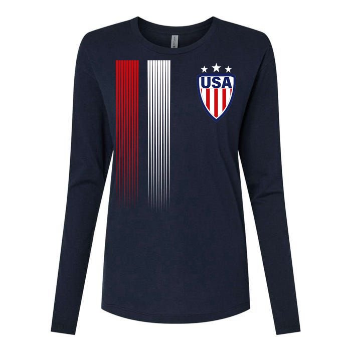 Cool USA Soccer Jersey Stripes Womens Cotton Relaxed Long Sleeve T-Shirt