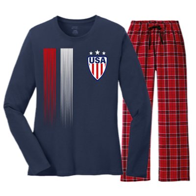 Cool USA Soccer Jersey Stripes Women's Long Sleeve Flannel Pajama Set 