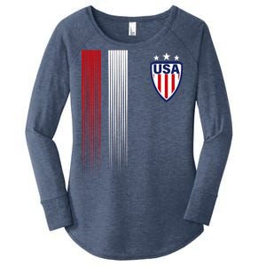 Cool USA Soccer Jersey Stripes Women's Perfect Tri Tunic Long Sleeve Shirt