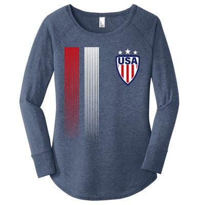 Cool USA Soccer Jersey Stripes Women's Perfect Tri Tunic Long Sleeve Shirt