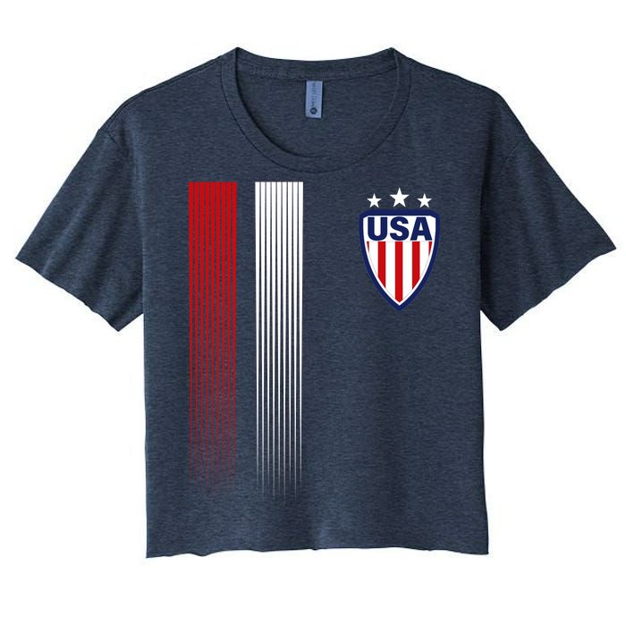 Cool USA Soccer Jersey Stripes Women's Crop Top Tee