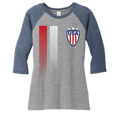 Cool USA Soccer Jersey Stripes Women's Tri-Blend 3/4-Sleeve Raglan Shirt