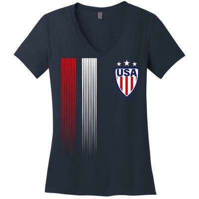 Cool USA Soccer Jersey Stripes Women's V-Neck T-Shirt