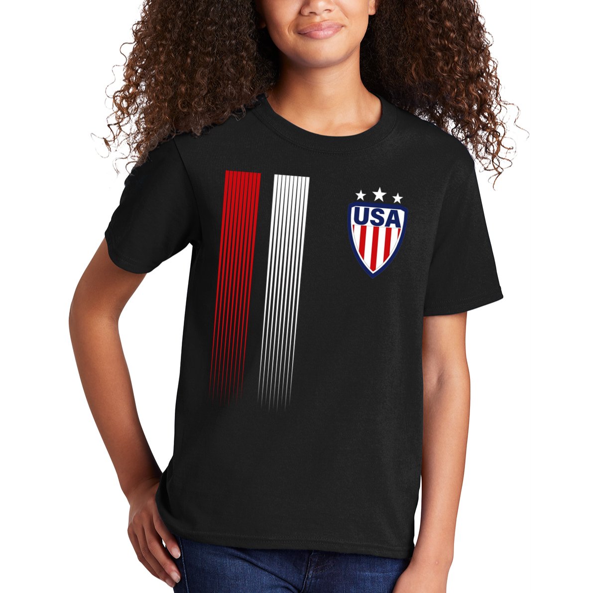 Cool USA Soccer Jersey Stripes Kids T-Shirt