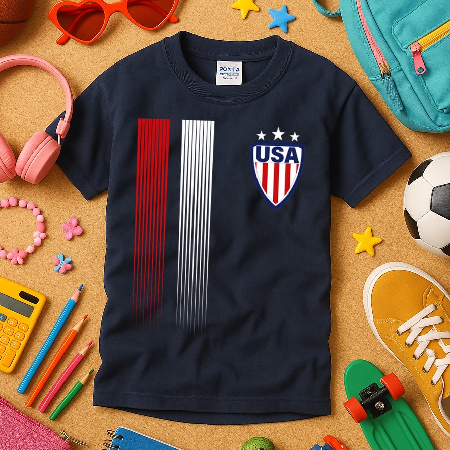 Cool USA Soccer Jersey Stripes Kids T-Shirt