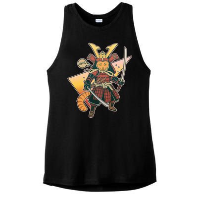 Cool Vintage Japanese Neko Cat Samurai Warrior Ladies PosiCharge Tri-Blend Wicking Tank