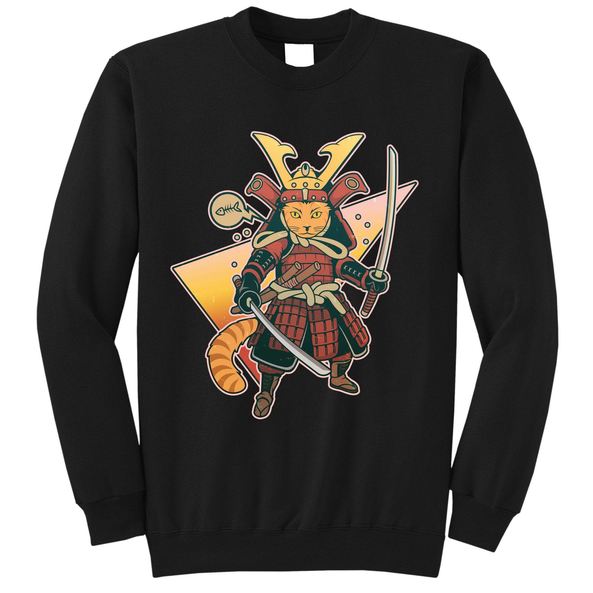 Cool Vintage Japanese Neko Cat Samurai Warrior Sweatshirt