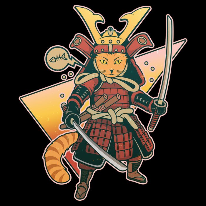 Cool Vintage Japanese Neko Cat Samurai Warrior Sweatshirt