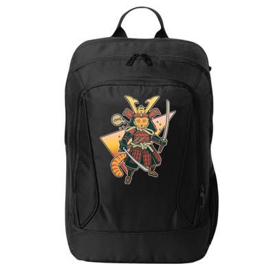 Cool Vintage Japanese Neko Cat Samurai Warrior City Backpack