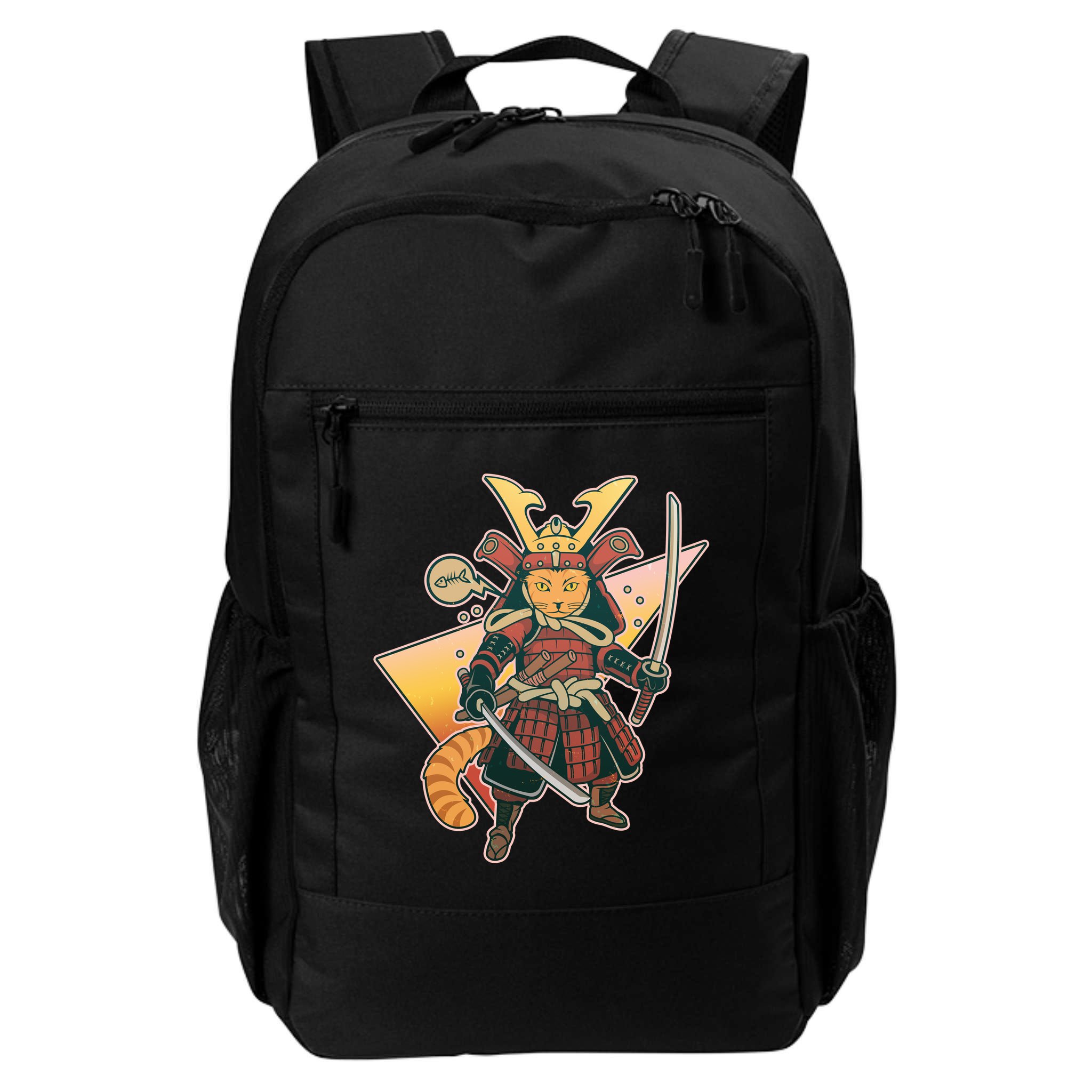 Cool Vintage Japanese Neko Cat Samurai Warrior Backpack