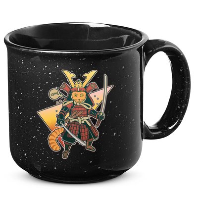 Cool Vintage Japanese Neko Cat Samurai Warrior 15oz Campfire Ceramic Mug