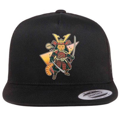 Cool Vintage Japanese Neko Cat Samurai Warrior Flatbill Hat