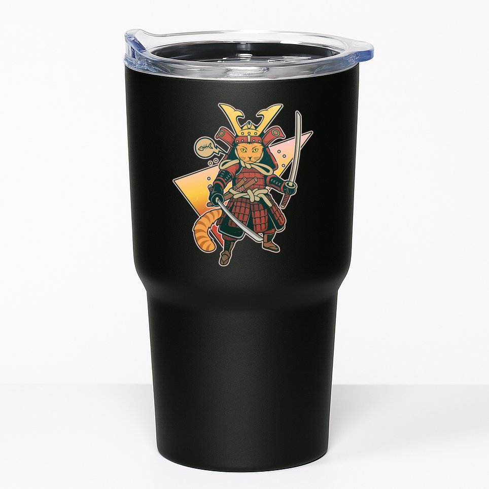 Cool Vintage Japanese Neko Cat Samurai Warrior Tumbler