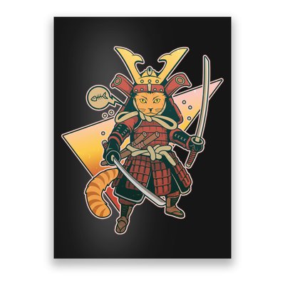 Cool Vintage Japanese Neko Cat Samurai Warrior Poster
