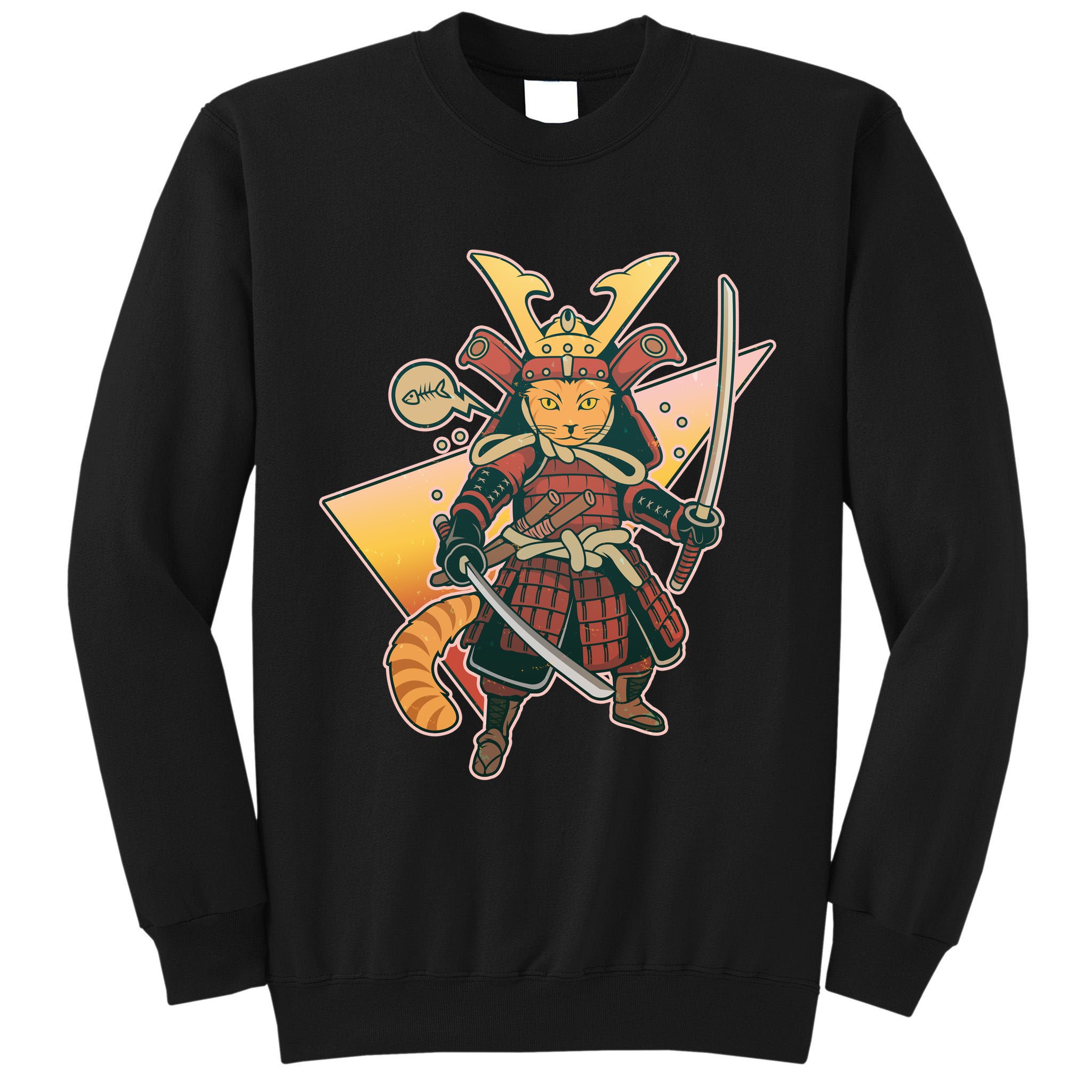 Cool Vintage Japanese Neko Cat Samurai Warrior Tall Sweatshirt