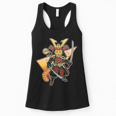 Cool Vintage Japanese Neko Cat Samurai Warrior Womens Tank Top