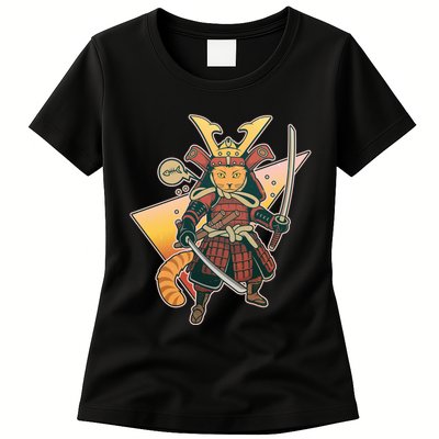 Cool Vintage Japanese Neko Cat Samurai Warrior Womens T-Shirt