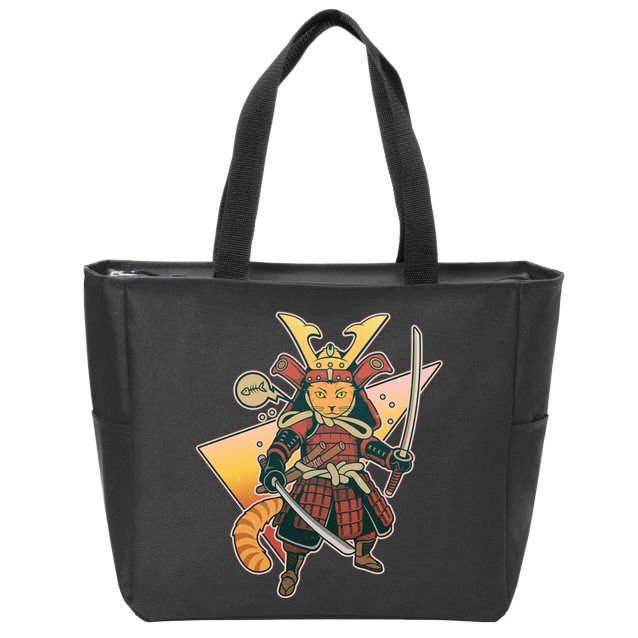 Cool Vintage Japanese Neko Cat Samurai Warrior Zip Tote Bag