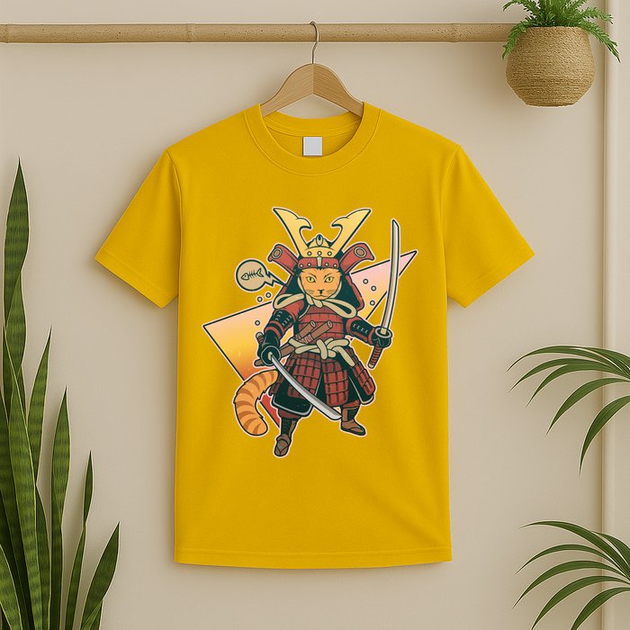 Cool Vintage Japanese Neko Cat Samurai Warrior T-Shirt
