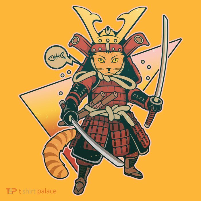 Cool Vintage Japanese Neko Cat Samurai Warrior T-Shirt