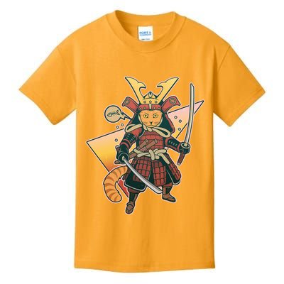Cool Vintage Japanese Neko Cat Samurai Warrior Kids T-Shirt
