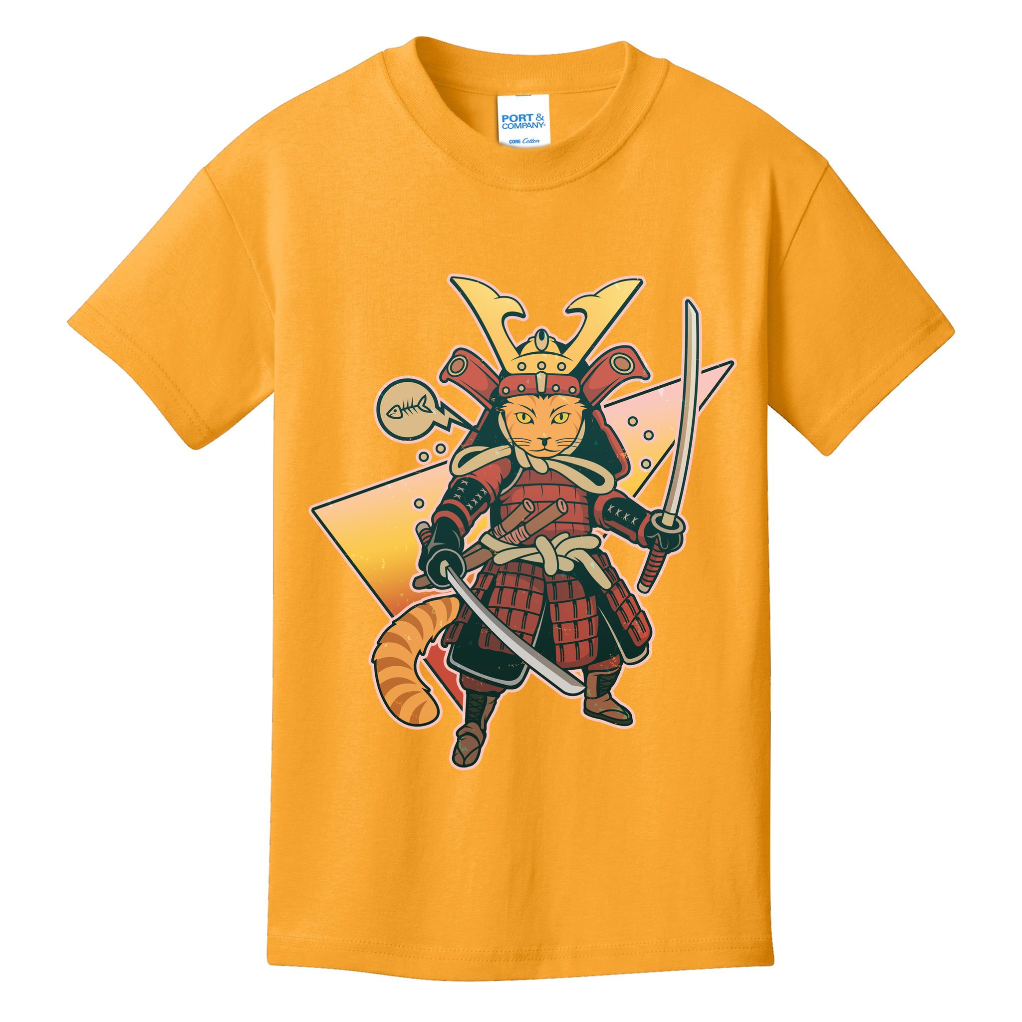 Cool Vintage Japanese Neko Cat Samurai Warrior Kids T-Shirt